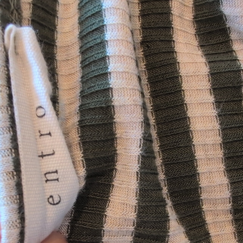 Entro green & tan striped top, peplum - Picture 3 of 4